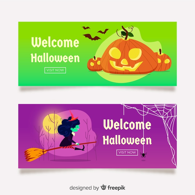 Lovely halloween banners with flat design