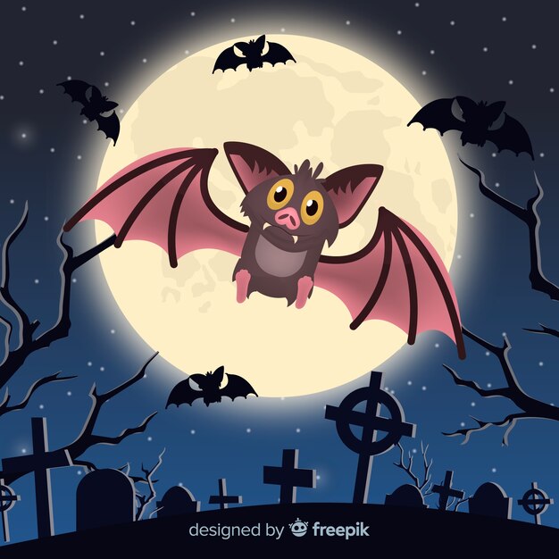 Lovely halloween bat with flat design