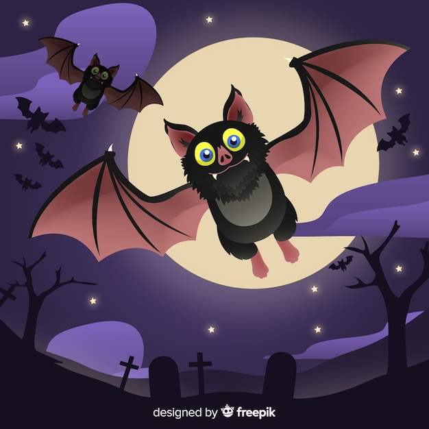 Lovely halloween bat with flat design