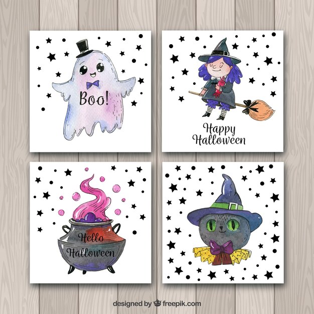 Lovely halloween cards with watercolor style