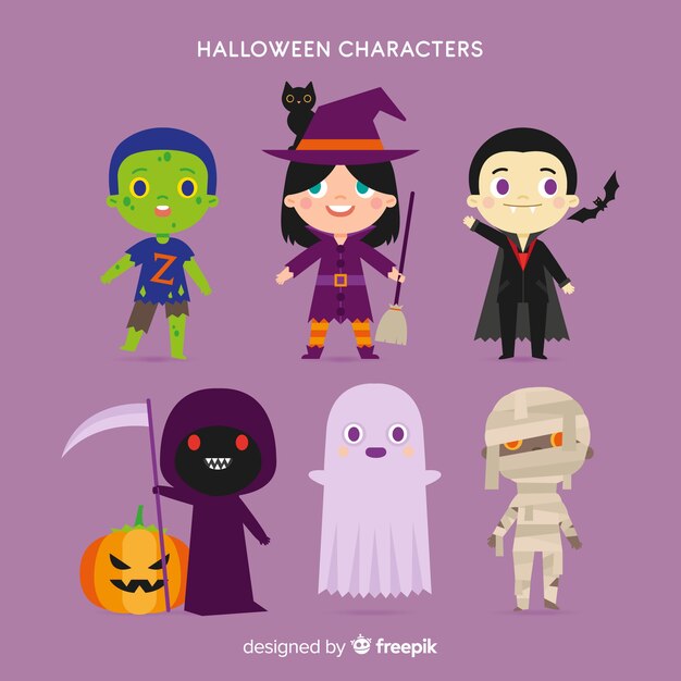 Lovely halloween character collection with flat design