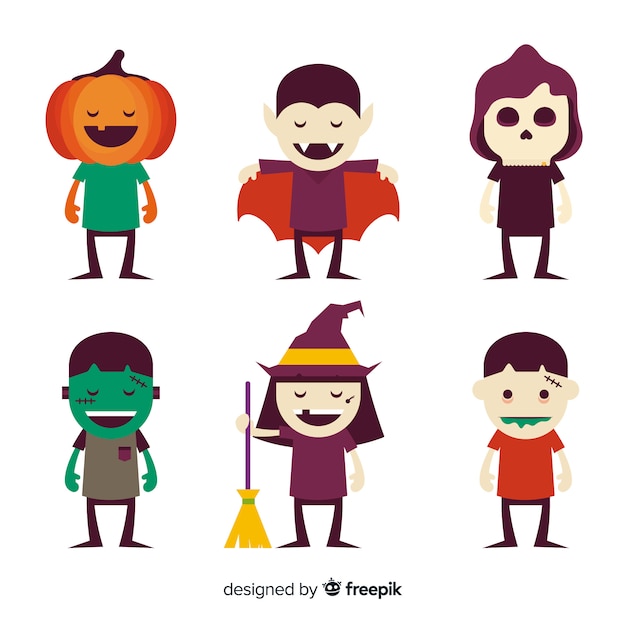 Lovely halloween character collection with flat design