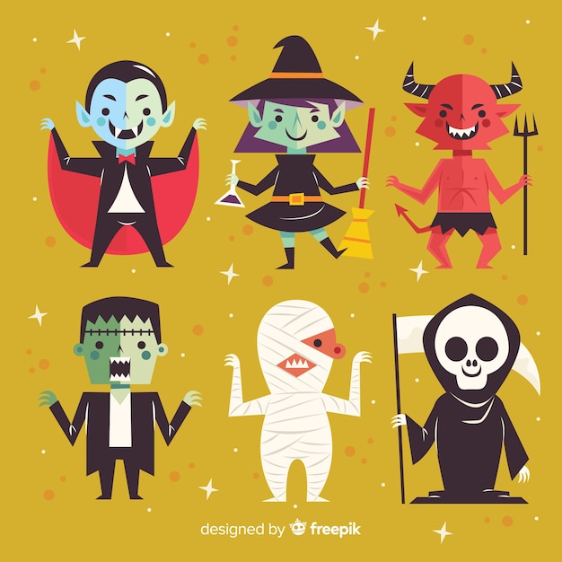 Lovely halloween character collection with flat design