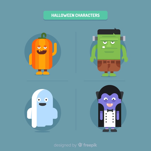 Free vector lovely halloween character collection with flat design