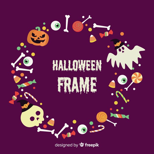 Lovely halloween frame with flat design