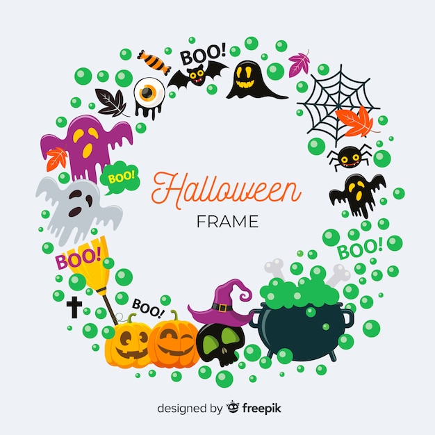 Lovely halloween frame with flat design