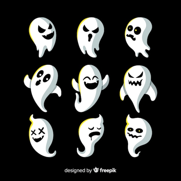 Free Vector lovely halloween ghost collection with flat design