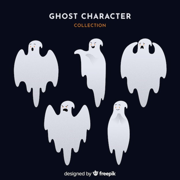 Lovely halloween ghost collection with flat design