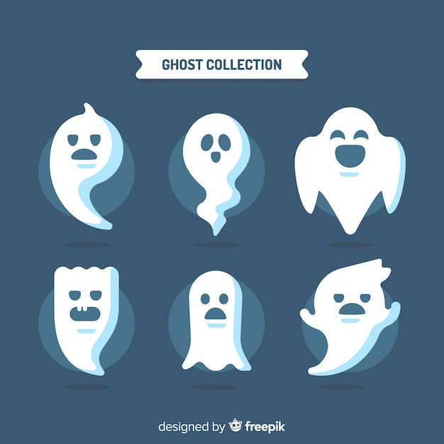 Free Vector lovely halloween ghost collection with flat design