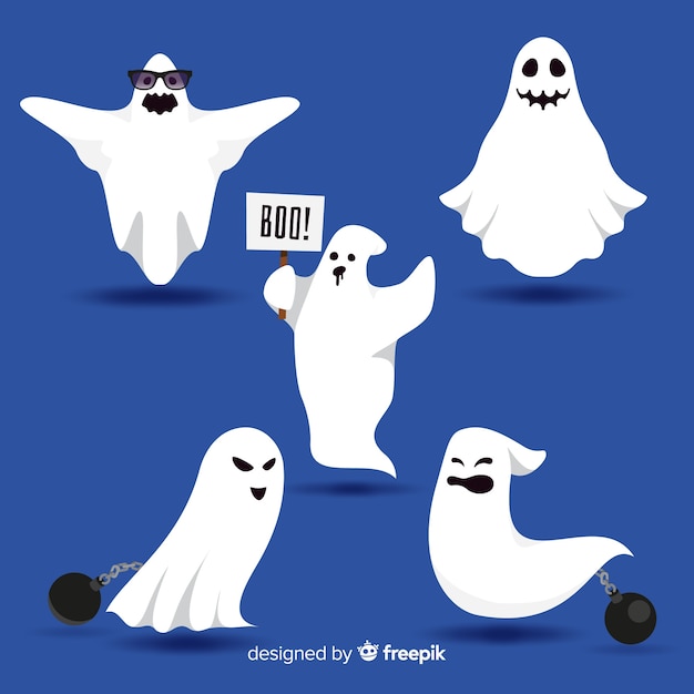 Lovely halloween ghost collection with flat design