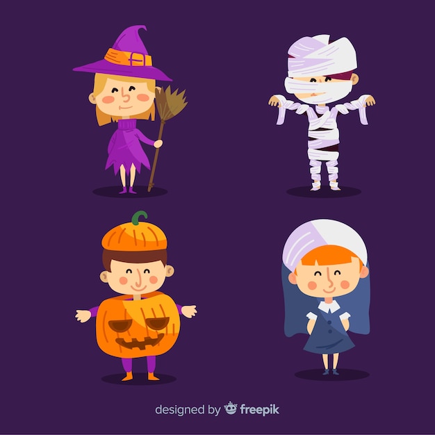 Free Vector lovely halloween kids collection with flat design