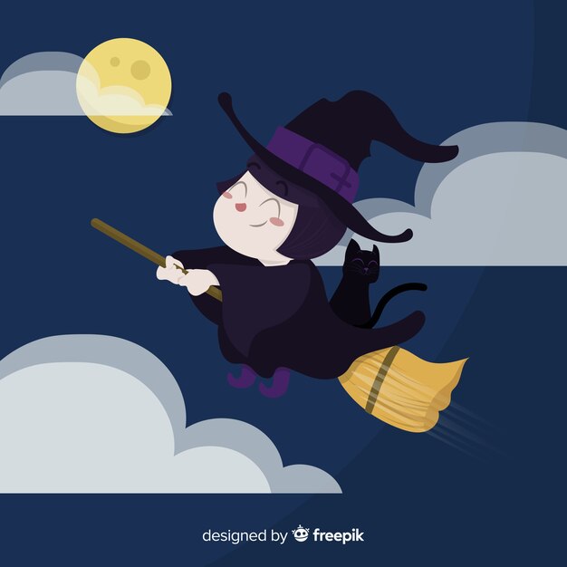 Free Vector lovely halloween witch background