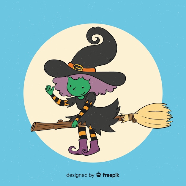 Free Vector lovely halloween witch background