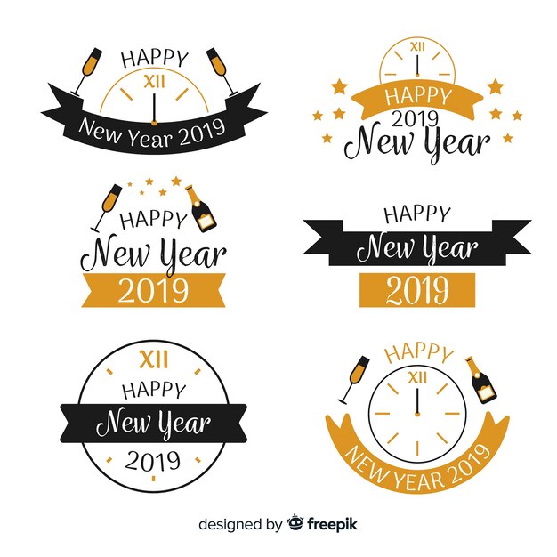 Lovely hand drawn 2019 new year badge collection