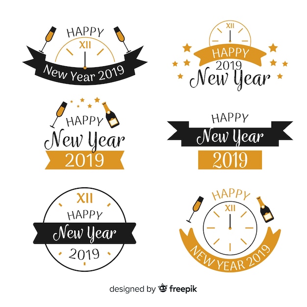 Lovely hand drawn 2019 new year badge collection