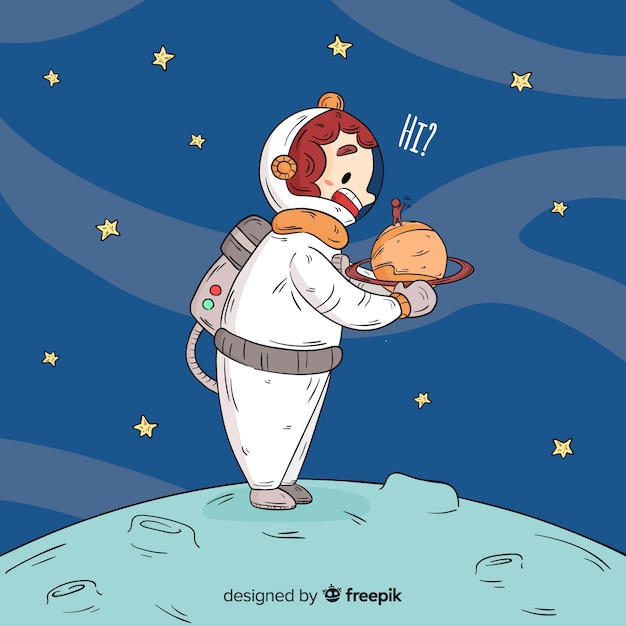 Free vector lovely hand drawn astronaut character