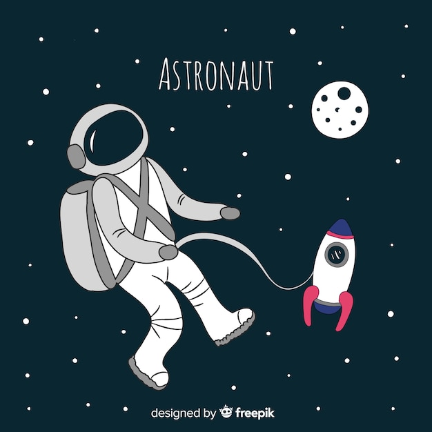 Free vector lovely hand drawn astronaut character