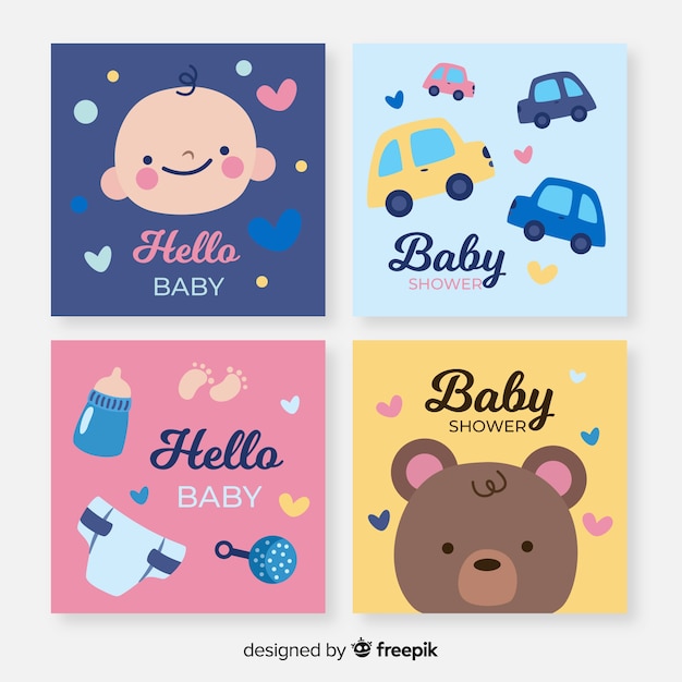 Lovely hand drawn baby shower card collection