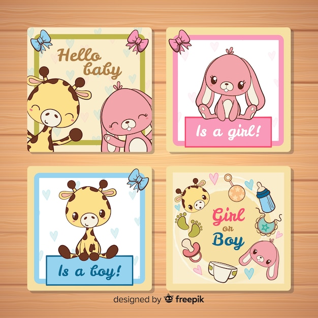 Lovely hand drawn baby shower card collection