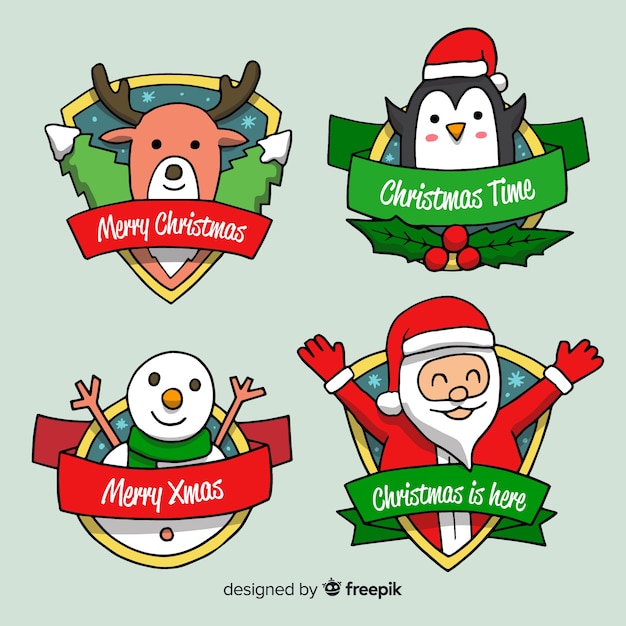 Free vector lovely hand drawn christmas label collection