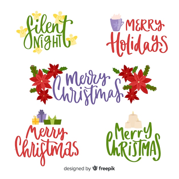 Free Vector lovely hand drawn christmas label collection