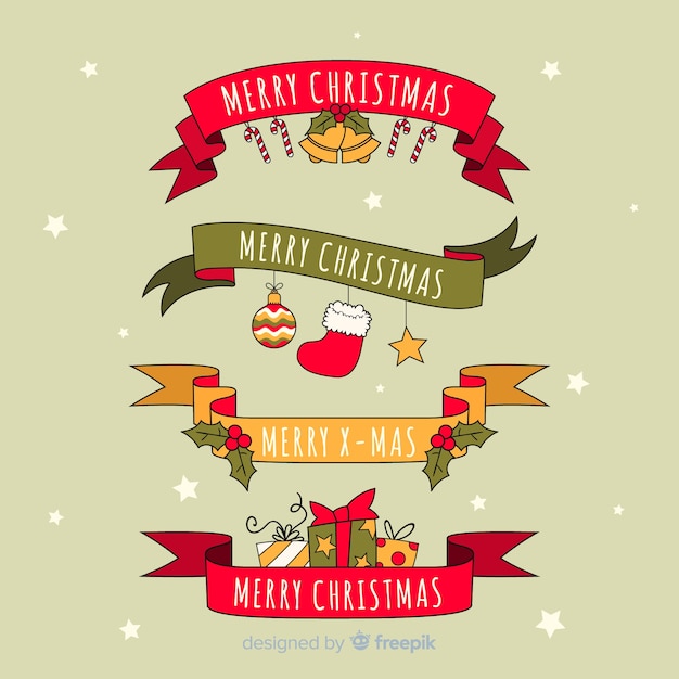 Free Vector lovely hand drawn christmas ribbon collection