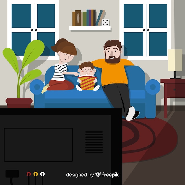 Free Vector lovely hand drawn family at home