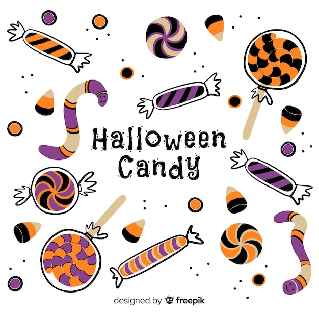 Free Vector lovely hand drawn halloween candy collection