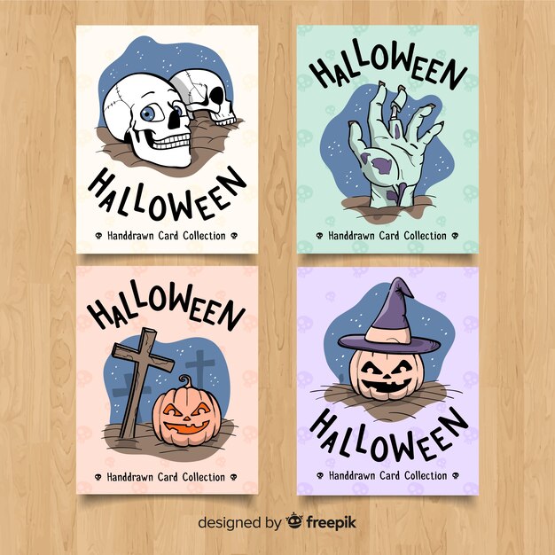 Lovely hand drawn halloween card collection