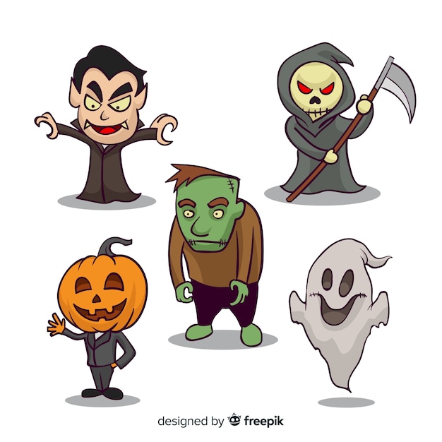 Free Vector lovely hand drawn halloween character collection