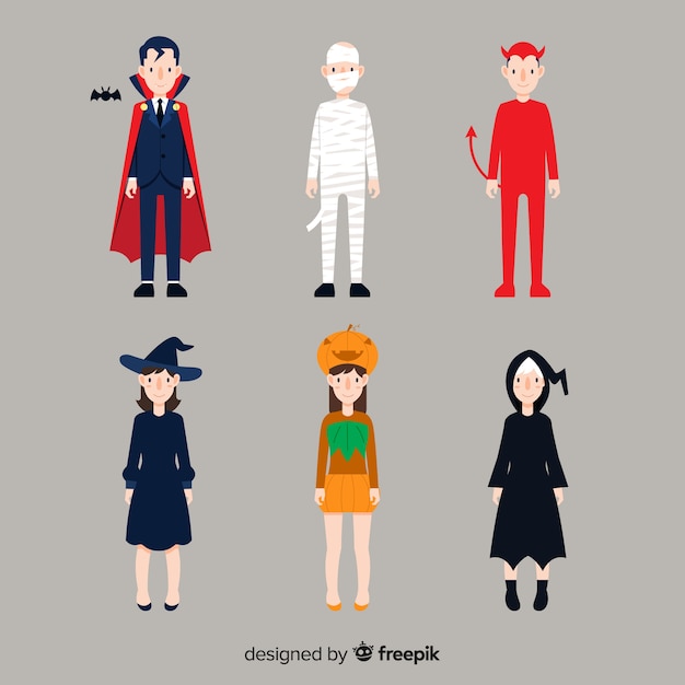 Free vector lovely hand drawn halloween character collection