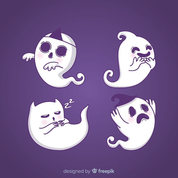 Free vector lovely hand drawn halloween ghost collection