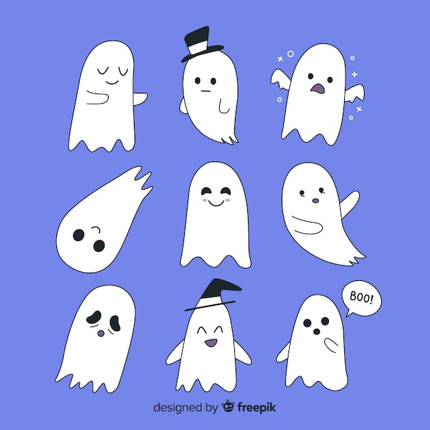 Free Vector lovely hand drawn halloween ghost collection