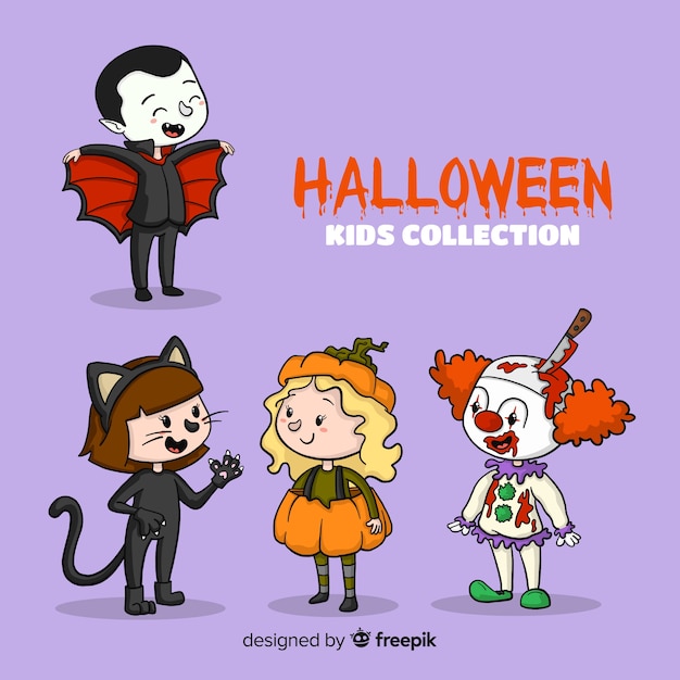 Free Vector lovely hand drawn halloween kids