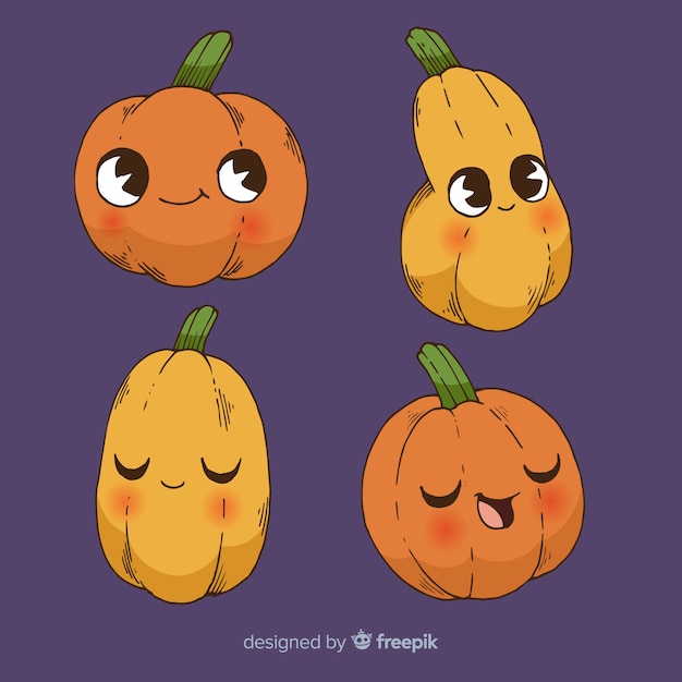 Free Vector lovely hand drawn halloween pumpkin collection