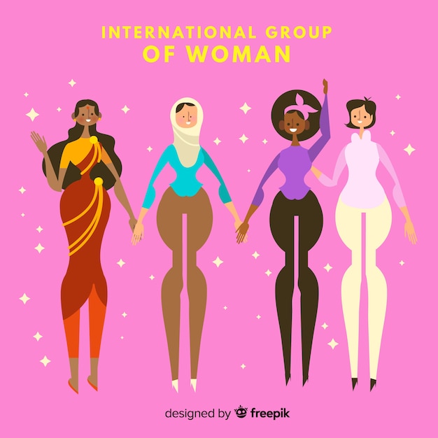 Free vector lovely hand drawn international group of women