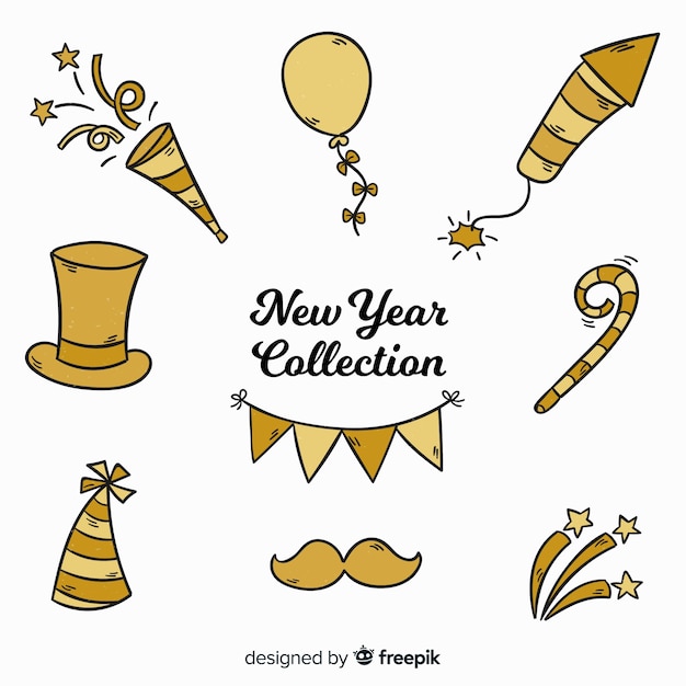 Free Vector lovely hand drawn new year party element collection