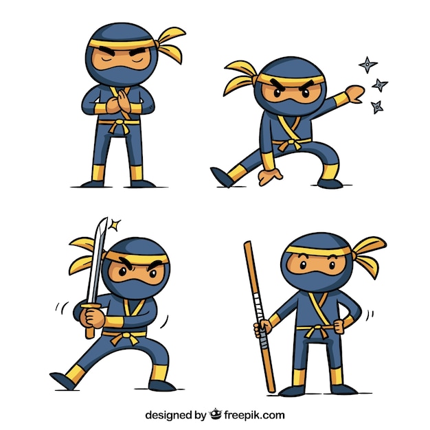 Free Vector lovely hand drawn ninja character collection