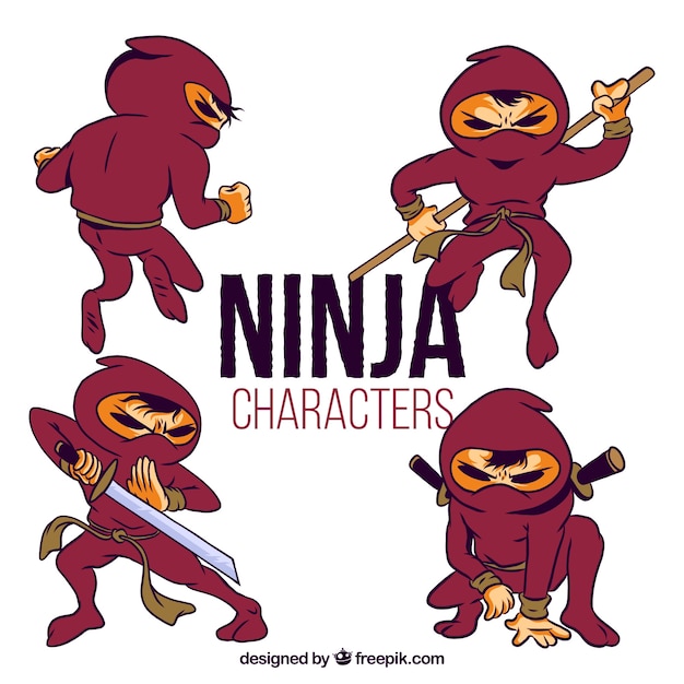 Lovely hand drawn ninja character collection