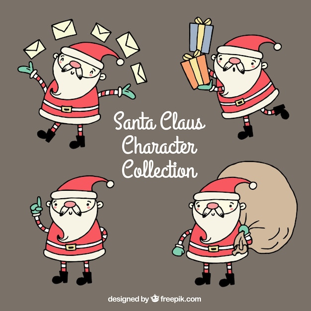 Free Vector lovely hand drawn santa claus in different situations