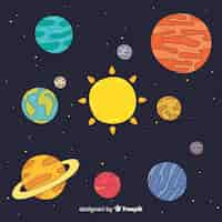 Free vector lovely hand drawn solar system composition