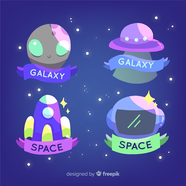 Free Vector lovely hand drawn space badge collection