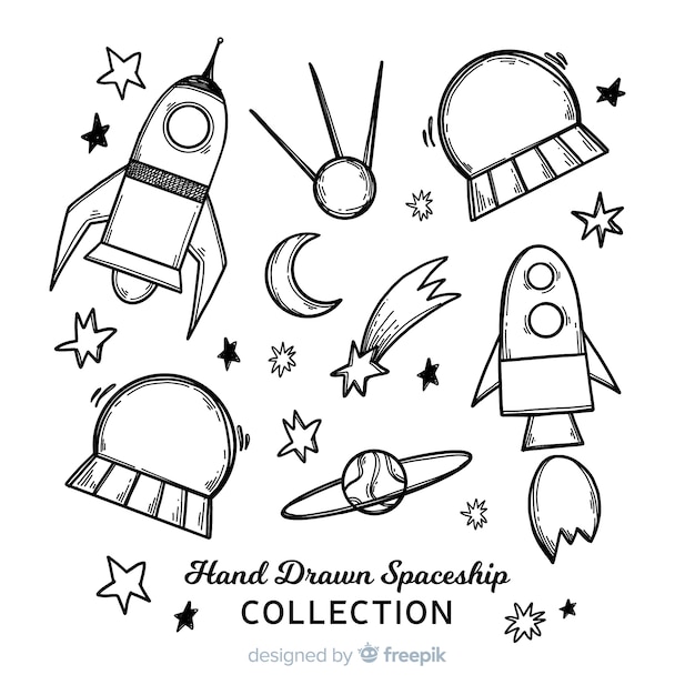 Lovely hand drawn spaceship collection