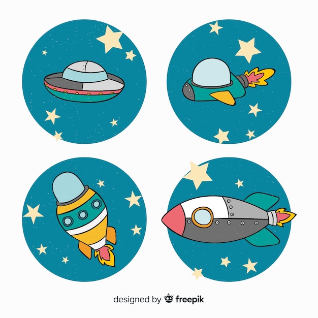 Lovely hand drawn spaceship collection