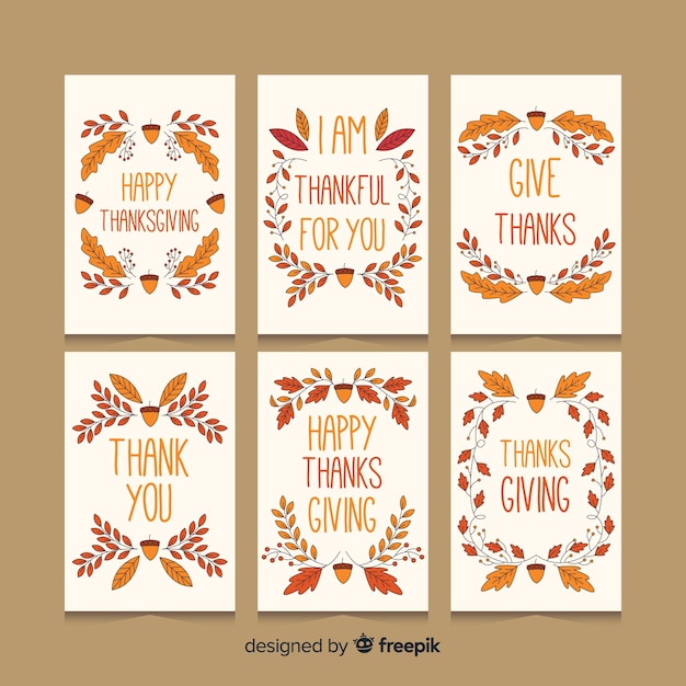 Free Vector lovely hand drawn thanksgiving card collection