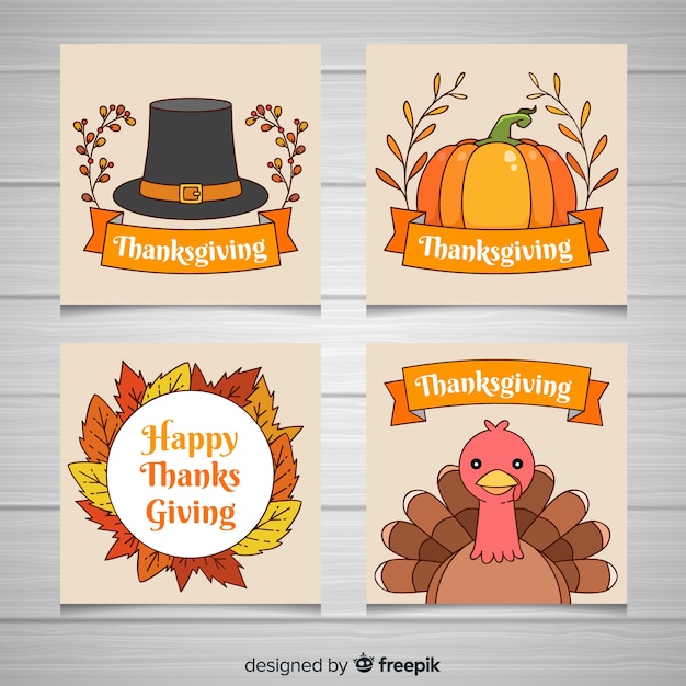 Free vector lovely hand drawn thanksgiving card collection