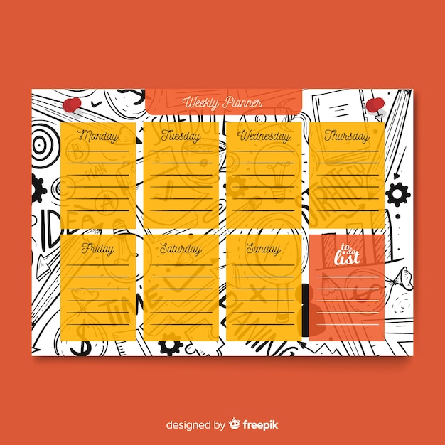 Free Vector lovely hand drawn weekly schedule template