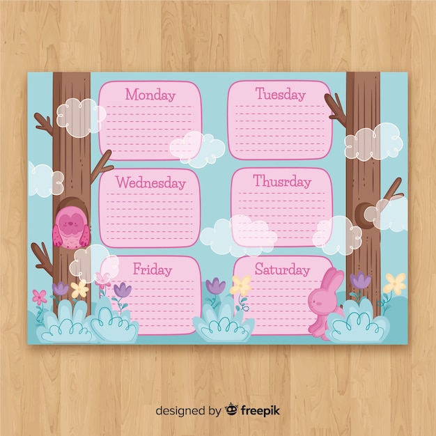 Free Vector lovely hand drawn weekly schedule template