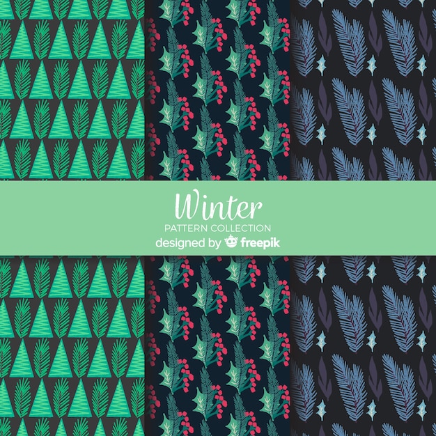 Lovely hand drawn winter pattern collection