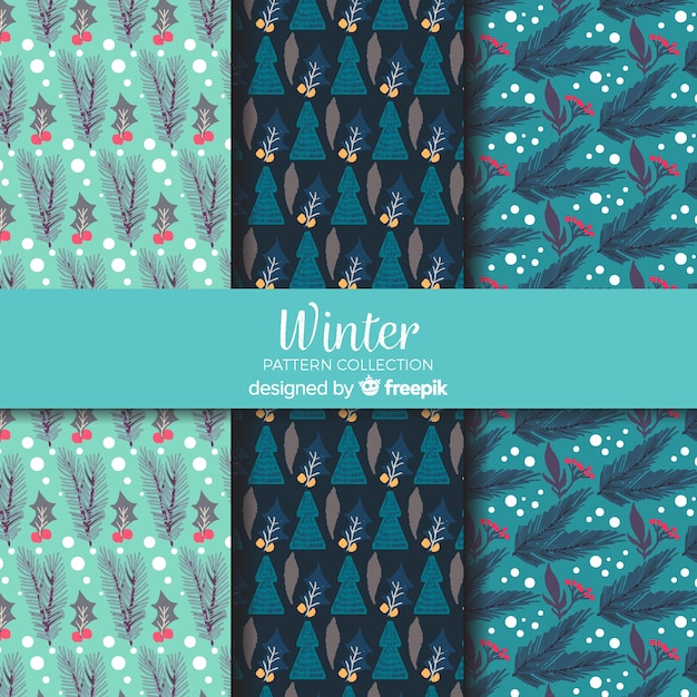 Lovely hand drawn winter pattern collection